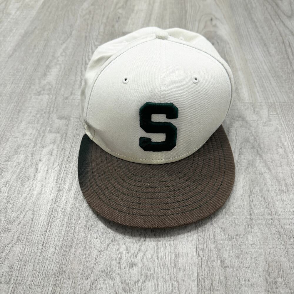New Era Michigan State Spartans Hat Size 7 3/8 White Green MSU Cap Faded y2k